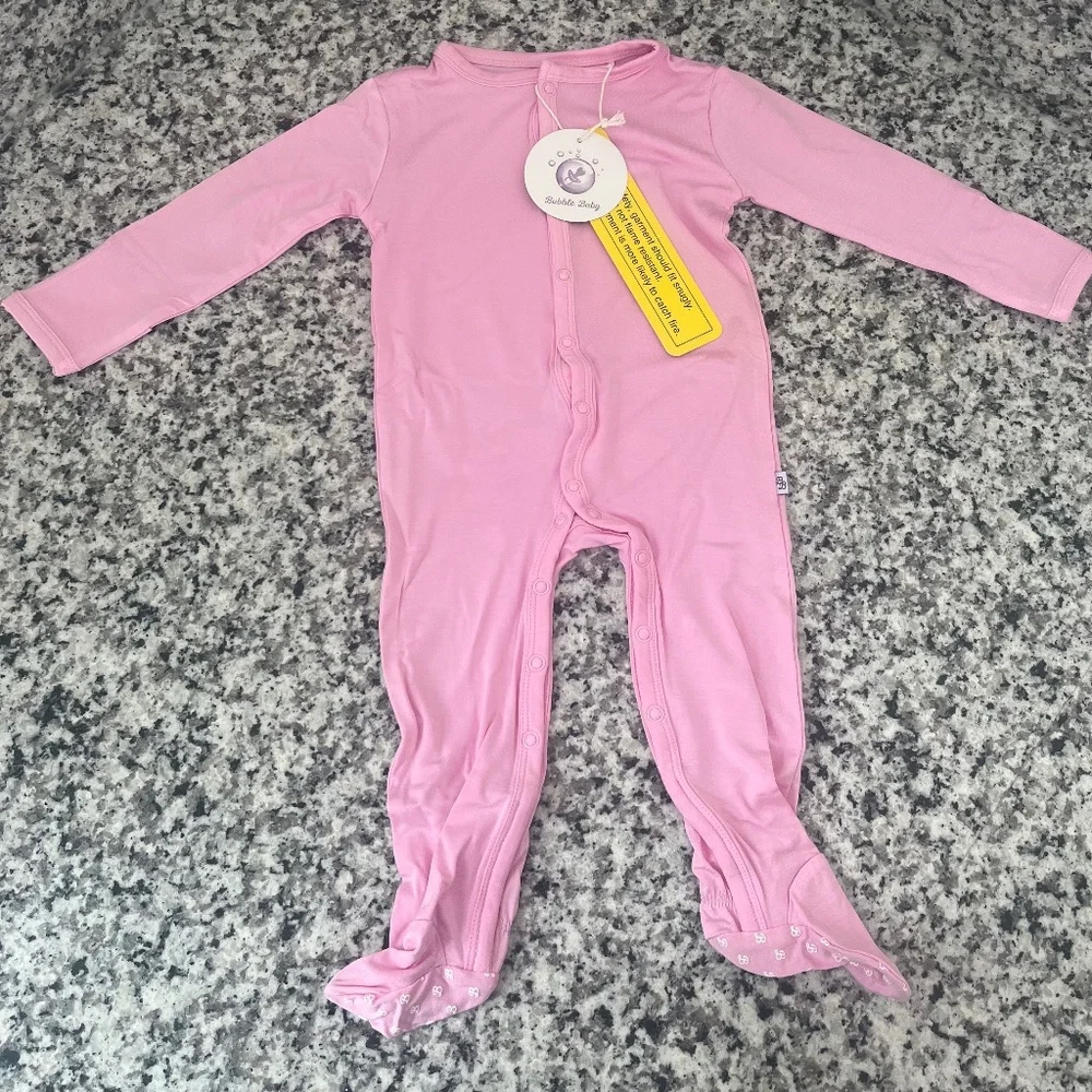 Snap baby footie pajamas, bamboo girl pajamas, 6-12 month pajamas - Picture 1 of 4
